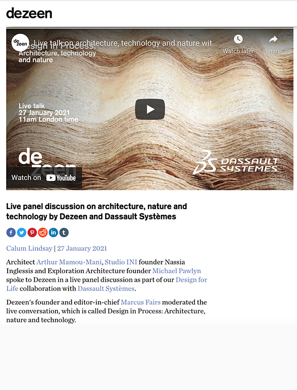 Dezeen : Live panel discussion on architecture, nature and technology