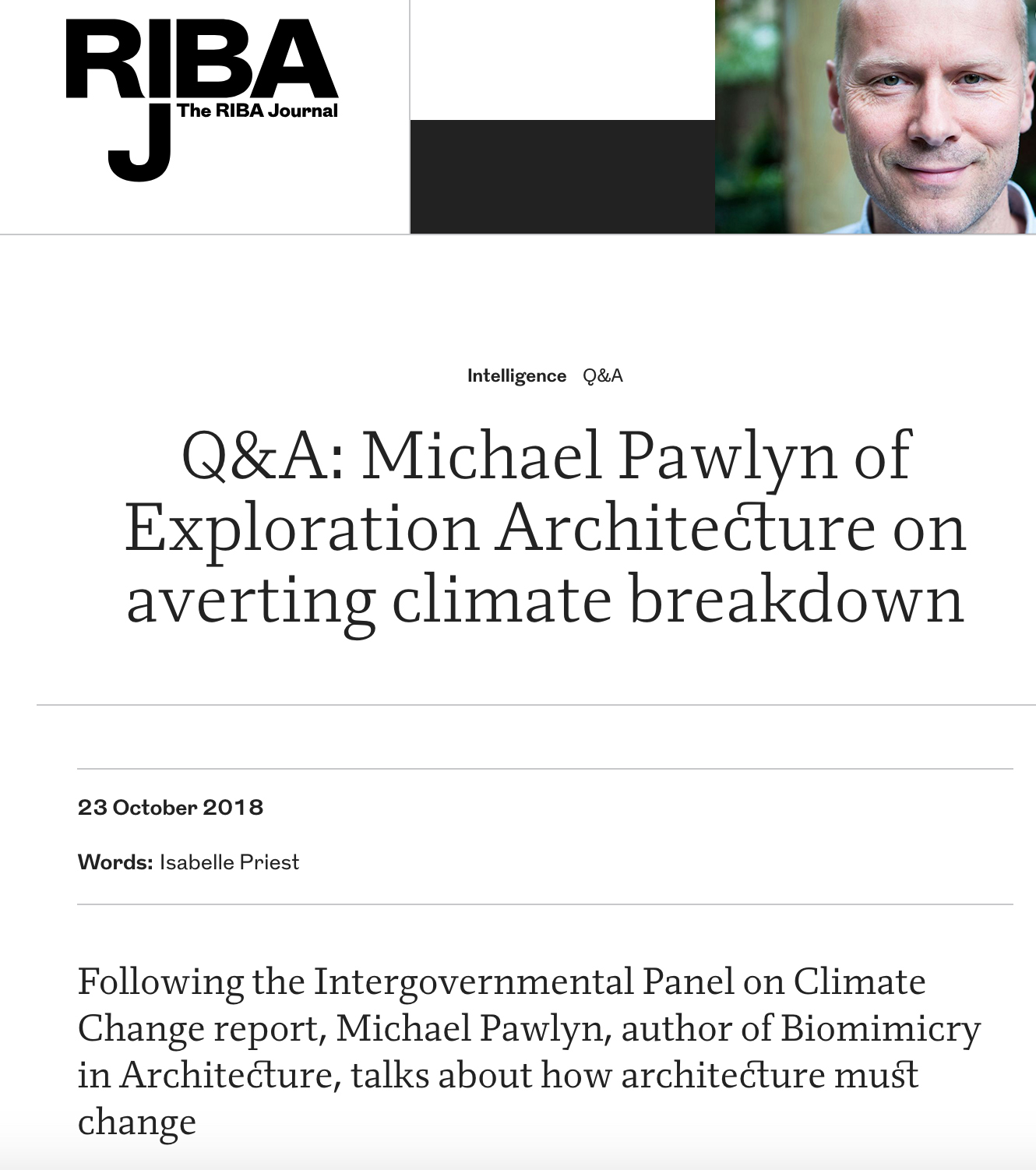 The RIBA Journal : Q&A Michael Pawlyn